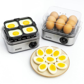 AGARO Grand Egg Boiler And Poacher, 2-in1 Boils 8 Eggs, Poach 4 Eggs, Steamed Vegetables, 3 Boiling Types, Stainless Steel Body, Transparent Lid, 500W, Silver