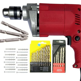 Inditrust New 10MM Drill Machine with 10+10 Screw Gitti 13pc hss 5pc Masonry 3pc Ph2 bit 65mm Power & Hand Tool Kit with 6 MONTHS WARRANTY 100% Copper Winding