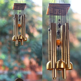 Paradigm Pictures Home Decoration Items Wind Chimes for Home (Golden,Pipe & Hanging Bells)