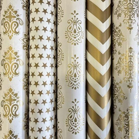 SATYAM KRAFT 10 Pcs White & Golden Premium Design Gift Wrapping Paper for gift Packing Sheets Decorative Romantic Gift Wrap for Birthday Box, Anniversary, Wedding, Return Gifts, book Cover, Packaging material, Craft, kids