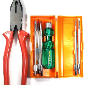 TAPARIA Set of 2 Hand Tool Combo (5in1 Screwdriver Kit(812)/Plier 210Mm),Red & Black