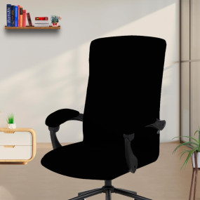 ELEGANTA Stretch Boss Office Chair Cover Printed Computer Chair Covers with Armrest Cover Universal Removable Spandex Rotating Chair Slipcovers Soft Desk Chair Seat Protector Solid Black (Pack of 1)