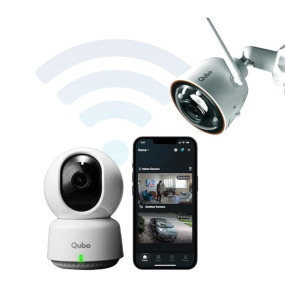 Qubo Smart Outdoor Bullet + 360° Indoor CCTV Camera Combo | 3MP 2K Resolution | WiFi | AI Person Detection | NightPulse Vision | 1 TB SD Card + Cloud Backup | 2-Way Talk | App Control | Alexa & Google