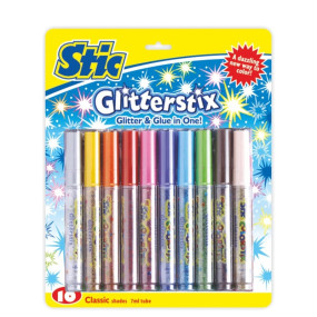 Stic 10 Shades Glitter Glue Pens Craft Art Slime Resin Project Work Gum Sparkle Elmer stick Colour Kids Decoration Shimmer Decorate Birthday card Toy Clear Non toxic Tip Adhesive School Greeting cards