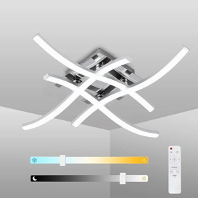 ELEPHANTBOAT® 3 Color Temperature LED Drop Ceiling Lights, 24W Modern Curved Design Lamp with Remote Control, Metal Flush Mount Lighting Fixture 4 Built-in LED Board