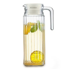 AGARO Elegant Glass Jug with Lid, 1.1L, Multipurpose Jug, Easy Pour Spout & Strong Handle, Transparent Beverage Carafe for Home, Office, Pitcher for Serve Water, Milk, Juice, Beverage, Lassi, Cocktail