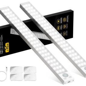 Under Cabinet Lights 14.5 Inch, Under Cabinet Lights 63 LEDS 2500mAh, Motion Sensor Light Indoor Rechargeable Battery Powered, Dimmable Under Counters for Kitchen, Drawers, Wardrobe, Stair Bedroom