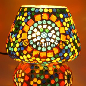 Zsquarehp Mosaic Style Dome Shaped Glass Table Lamp (Multicolour) with Glass Shade (20" Height), Small Study Reading Light, Night Stand Lamp for Bedroom Work (Bulb Included)