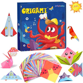 JELLYBABY 100 Pieces 50 Projects Diy Kit For Kids, 3D Origami Kit With Origami Book, Paper Size:7 In /18Cm *7 In /18Cm, Art Activity, Craft Materials, Birthday Return Gifts,100 Sheets,Multicolor