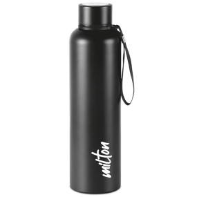 Milton Aura 1000 Thermosteel Water Bottle 1050 ml, 24 Hr Hot and Cold I Leak Proof Lid, ISI Certified I Vacuum Insulated I for Office, Gym, School I Black