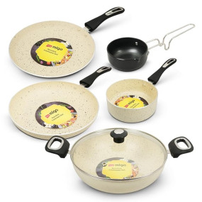 Impex 6 Pcs Nonstick Granite Cookware Set | 3 mm Thickness | Induction Bottom | Frypan, Kadai, Tawa, Tadka and Milk Pan | 1 Year Warranty