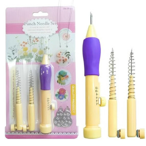 Gemsy Punch Needle Set for Embroidery with 3 Needles & Threaders – Adjustable Embroidery Pen – DIY Needlework Tool Kit for Dimensional, Ribbon, Satin Stitch, and Loop Embroidery
