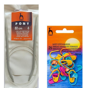 Artonezt 80 cm Aluminum Fixed Circular Knitting Needles Size No. 6 (5.00mm) + Knitting Crochet Locking Stitch Markers (Multi, 25Pcs) DIY Weaving Crafts Knitting Needlework