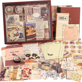 VIBE VISTA Vintage Aesthetic Scrapbook Kit, 346 Pcs, A6 Grid Notebook, Washi, Envelopes, Scrapbook Papers, Folding Labels, Background Papers, Photo Frames, Calendar Stickers, Stickers (Vintage)