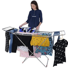 LiMETRO STEEL Stainless Steel Foldable Cloth Dryer Stand Double Rack Cloth Stands for Drying Clothes Steel (Cross), 150x54x87 cm