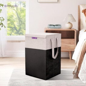 PrettyKrafts 75 LTR Laundry Basket for Clothes with Lid | Laundry Bag Foldable | Laundry Bag for Clothes | Clothes Basket | Basket for Clothes Storage | Toy Storage Basket | 36x36x53cm | Black