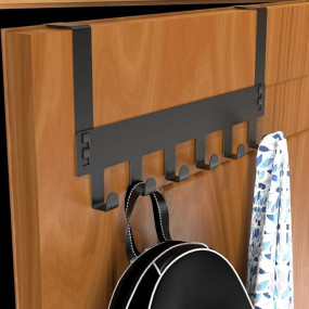 Amazon Brand - Umi Over The Door Hook Hanger, Hanging Organizer Rack Steel Door Hook Hanger Wall Hook Rack (6 Hooks) (Black)