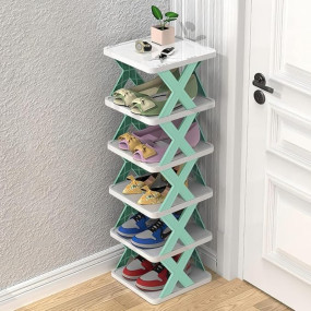 QONETIC 6-Layer Plastic Shoe Rack for Home – Stackable & Adjustable Shoe Organizer Shelf for Entryway, Bedroom & Corner Use | Space-Saving Foldable Stand with Book & Shoe Storage Slots