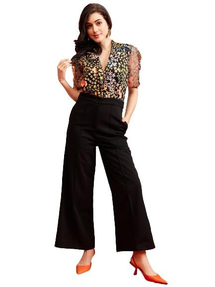 KASSUALLY jumpsuits for women Notch Lapel Collar Puff Sleeve Printed Jumpsuit