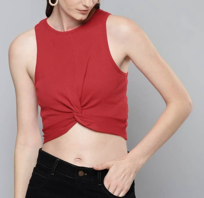 Red Front Knot Crop Top