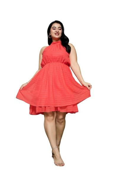 KASSUALLY Curve Dresses for Women Orange Halter Neck Dress