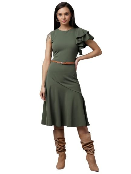 KASSUALLY Dresses for Women Women Olive Green Solid A-Line Dress
