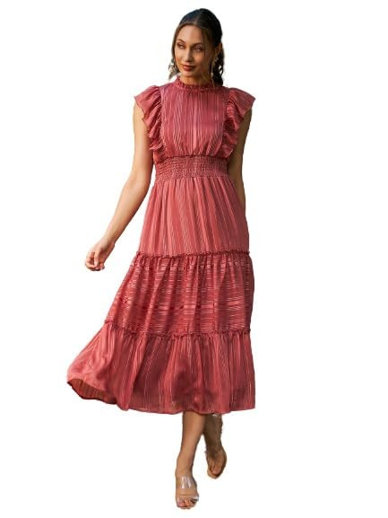 KASSUALLY Dress for Women Onion Pink Ruffle Sleeveless Frill Maxi Dress