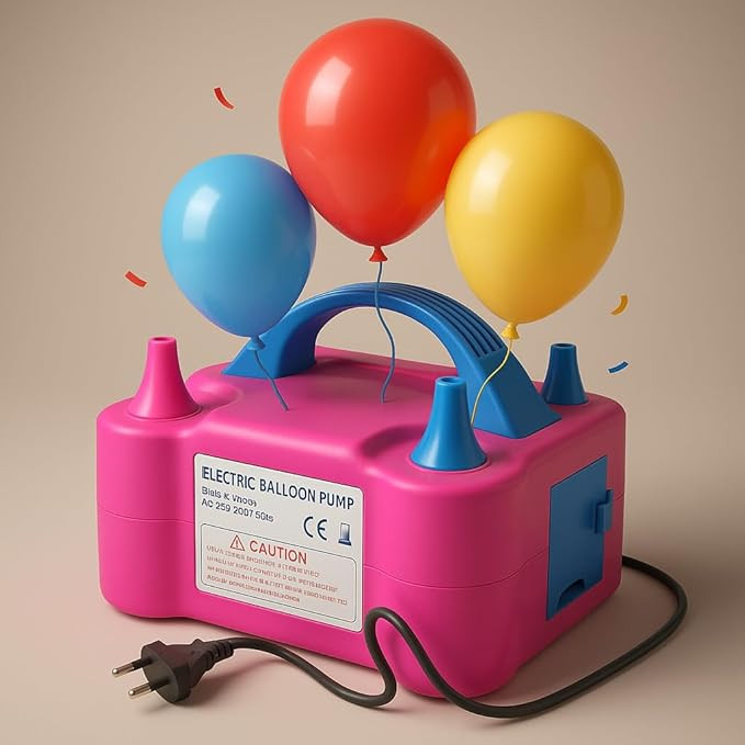 Storio Acrylonitrile Butadiene Styrene High-Power Electric Balloon Inflator With Dual Nozzles - Ideal For Wedding Parties, Multi-Color,1 Piece