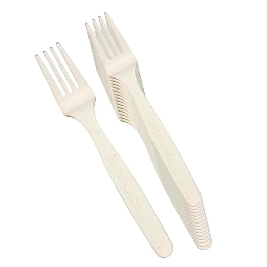 BonKaso Biodegradable Cornstarch Spoons and Forks – 50 Spoons + 50 Forks | Pack of 100 Eco-Friendly Disposable Cutlery | Compostable & Durable for Parties, Events & Daily Use.