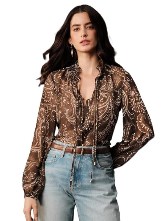 Women Shirt ||Women Top || Cecily Paisley-Trim Button-Front Shirt (S-01-04)
