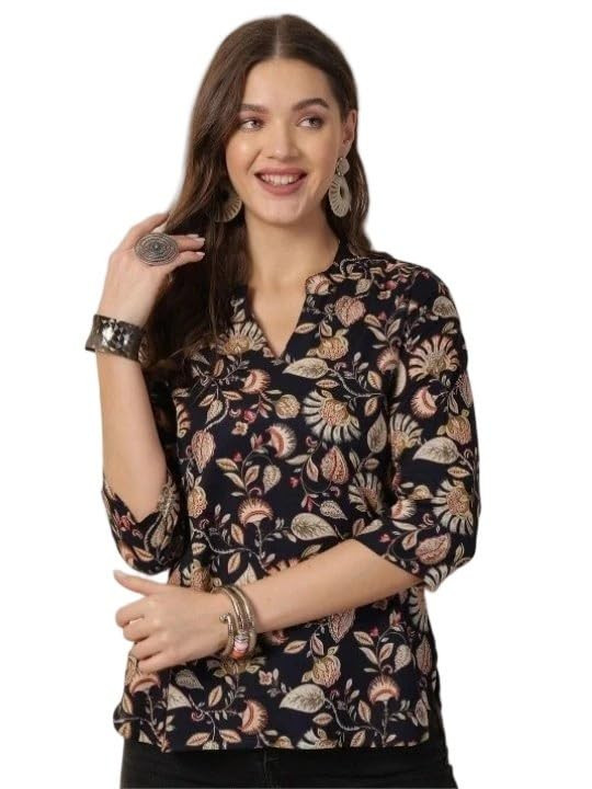 Women's Short Kurti in TopsTunic Rayon Cotton Blend | Ladies Ethnic Tunic