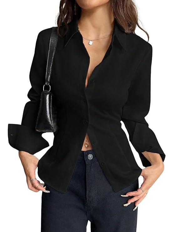 Aahwan Women Polyester Modern Fit Solid Front Button Long Sleeve Casual Shirt