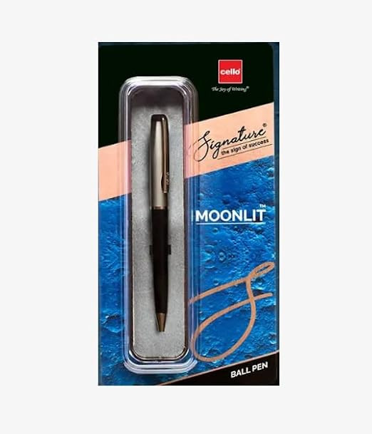 Cello Signature Moonlit Ball Pen|Blue Ink|1 Ball Pen|White Gold, Gold and Black Finish|Premium Metal Pens for Office Use|Stylish Gifts for Christmas and New Year|Gifts for Men and Women