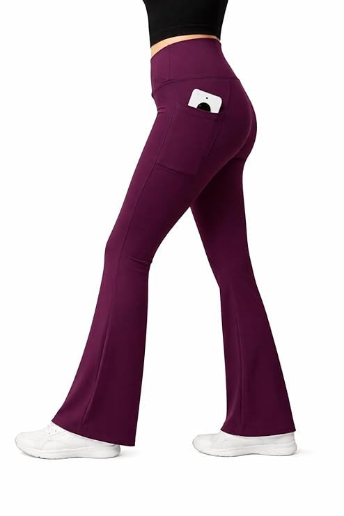 Imperative Women's Crossover High Waist Flared Yoga Pants with Phone Pocket, Comfort-Fit, Track Pants, Gym Tights