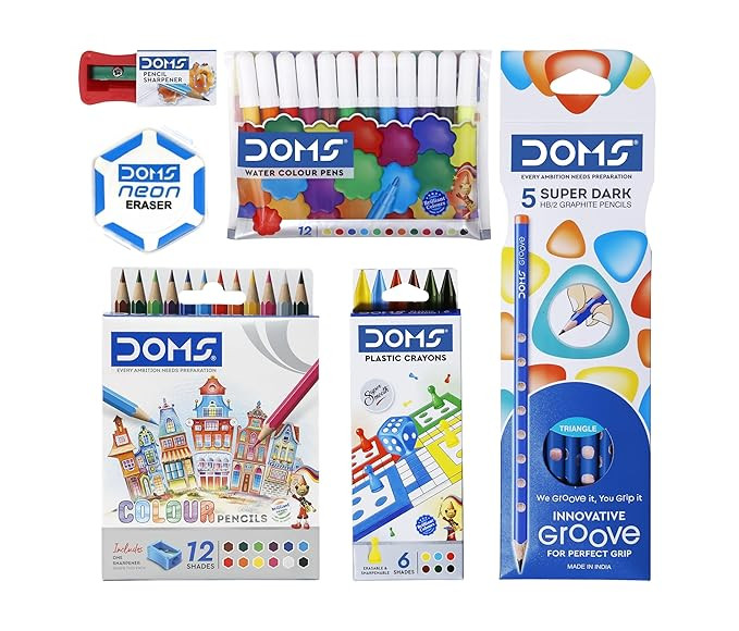 Doms Champions Kit | Perfect Value Pack | Kit for School Essentials | Gifting Range for Kids | Combination of 6 Stationery Items