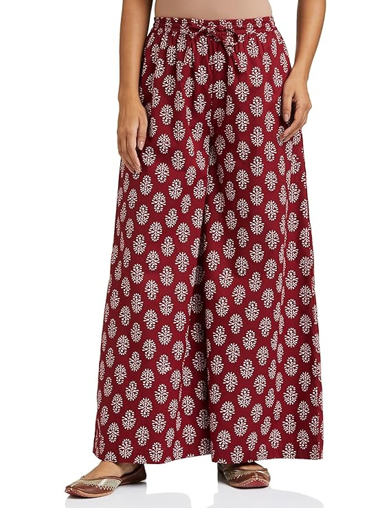 Amazon Brand - Myx Women Relaxed Cotton Flared Palazzo (Available in Plus Sizes)