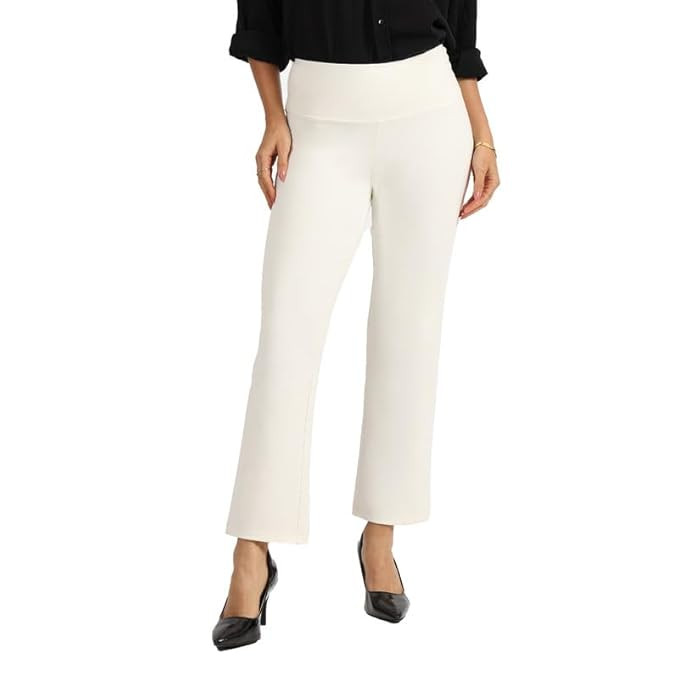 BlissClub Ultimate Straight Pants Trousers for Women with High Waist, Formal Pant for Women Office Wear with Wide Waistband