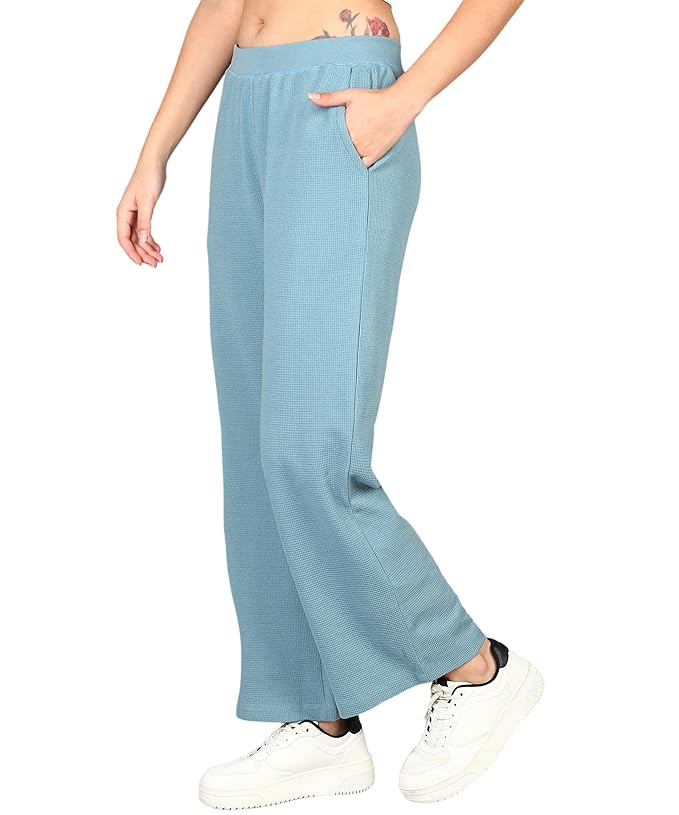 Alan Jones Clothing Women's Straight Fit Mid Rise Solid Stretch Waffle Straight Pants
