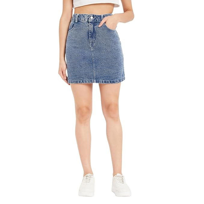 DRAPE AND DAZZLE Mini Skirt with Back Slit Denim Black Short Cotton Skirt with 4 Pocket for Women | Denim Short Skirt for Women & Girl's | Stretchable Western Denim Skirt for Women