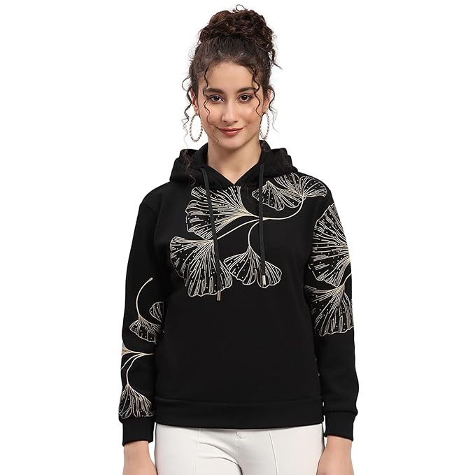 Monte Carlo Womens Regular Fit Printed Pull On Closure Full Sleeve Winter Hooded Sweatshirt | Warm Pullover for Ladies | Soft Comfortable Casual Winter Wear for Women's(Pack of 1)