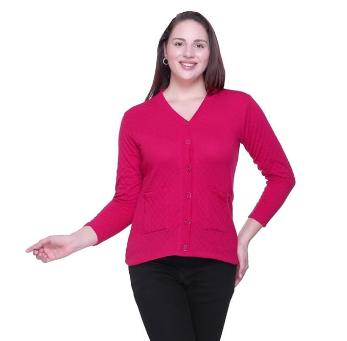 Women Sweater for Winters Woolen Acrylic Full Sleeve V-Neck Cable Design Cardigan Sweater for Women Winter Woollen Stylish