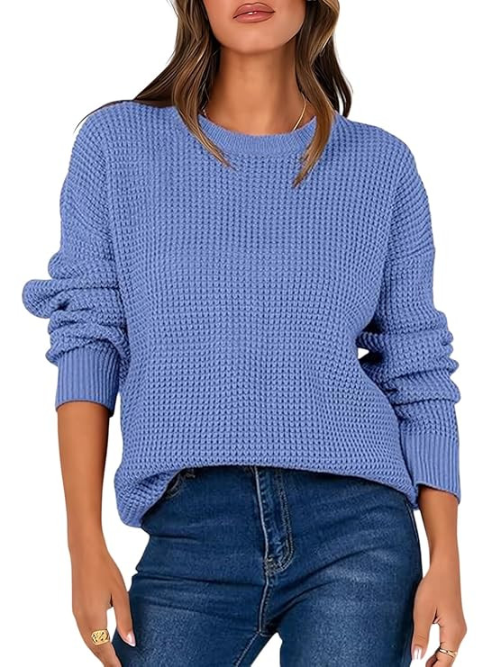 TYSORT Women’s Oversized Waffle Knit Pullover Sweater – Long Sleeve Casual Loose Fit Cozy Crewneck Winter Top
