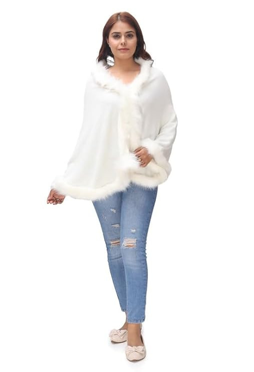 Manra Women's Faux Fur Shawl Winter Wrap Stole Shrug Cape (SC 75)