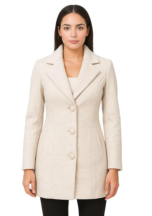 Women & Girls Winter Coat | Stylish Long Overcoat with Notch Lapel Collar & Front Button Closure | Warm, Comfortable Casual Wear Jacket