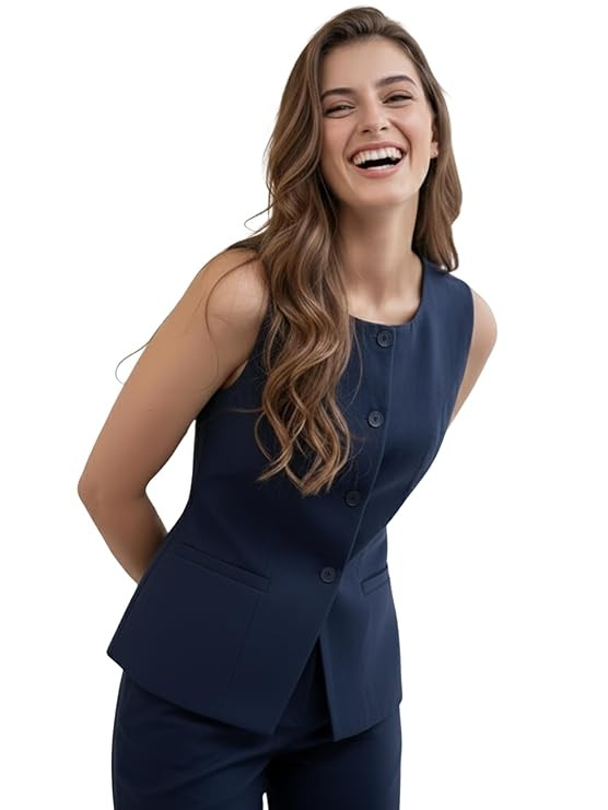 ROCKSY Women’s Stretch Waistcoat – Sleeveless Lightweight Round Neck Vest with Pockets | Ideal for Formal, Office, Casual, Party