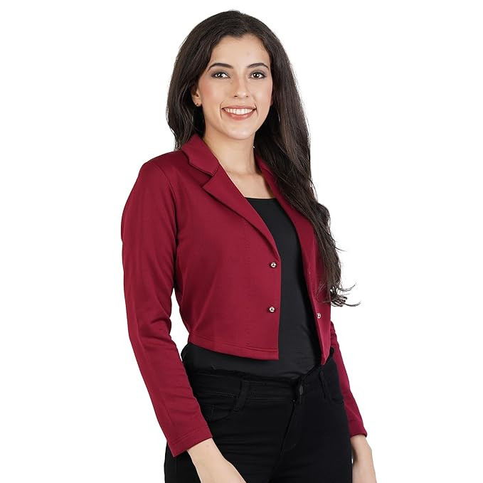 AOL Women's Regular Fit Open Neck Cropped Blazer