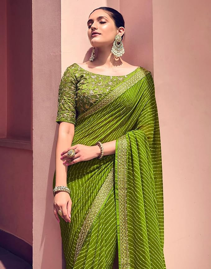 SIRIL Women's Georgette Bandhani Printed Saree With Unstitched Blouse Piece