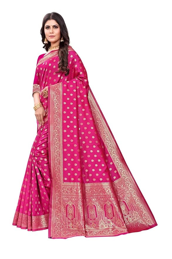 C J Enterprise Women's Pure Kanjivaram Silk Saree Soft Design With Blouse Piece For Wedding