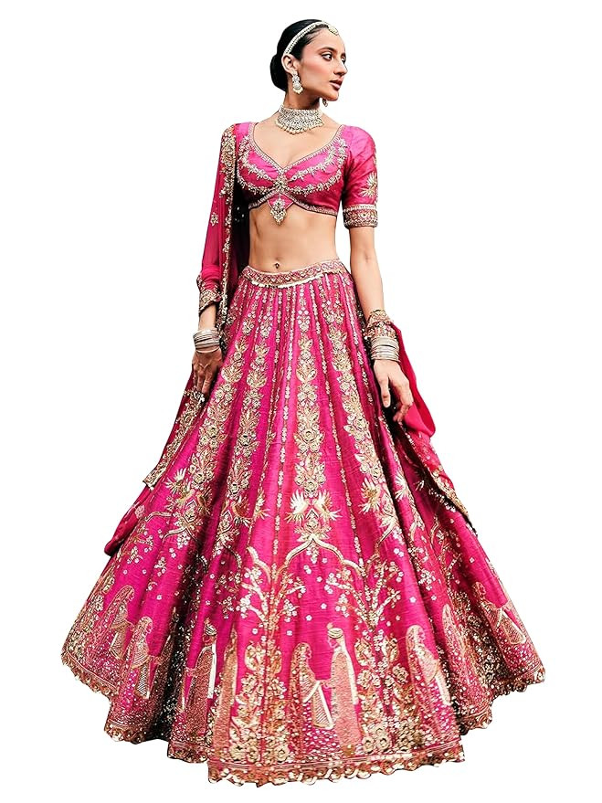 TRENDMALLS Art Silk Embroidery Sequence Work Bridal Lehenga Choli Unstitch Blouse With Dupatta For Women (New-Bridemade-Latest-Wedding-Sequence-Lehenga-Designer)