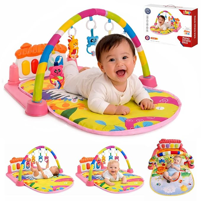 Pink Play Gym for Babies 0 to 18 Months | Play Mat with Tummy Time Hanging Toys for Newborn | Floor Mat for Kids Playing | Infant Toys for 0 to 6 to 18 Months | New Born Baby Essentials & Gifts